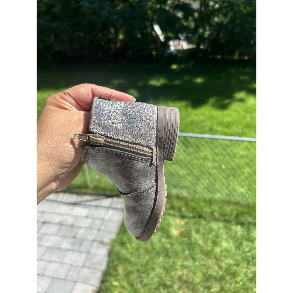 OshKosh B'gosh DARIA-G Gray Silver Glitter Zip Ankle Bootie Kids US 5 EU 20